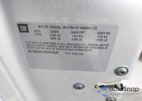 2006 Chevrolet Impala Lt from USA, damaged, VIN 2G1WC581469415342